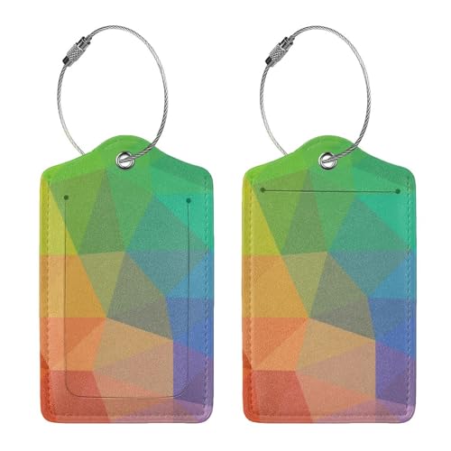 2 Pcs Cute Colorful Geometric Pattern Luggage Tag for Suitcase, Steel Loop with Privacy Cover ID Label, Birthday Gift for Women Men Boy Girl