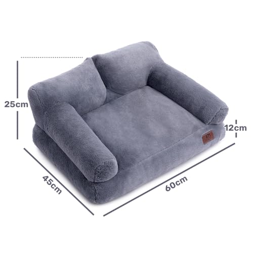 Hollypet Katzenbett Kleines Hundebett, Flauschiges Plüsch Katzensofa für Katzen und Welpen, Weiches Schlafsofa für Haustiere Atmungsaktives Haustierbett, Dunkelgrau