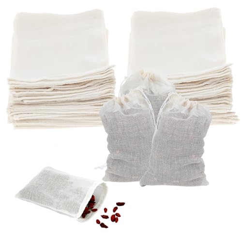 Piriuuo Lot de 24 sacs à épices réutilisables en coton, 15 x 10 cm, sacs filtrants avec cordon de serrage pour la cuisine, les épices, la soupe, le thé – vue 4