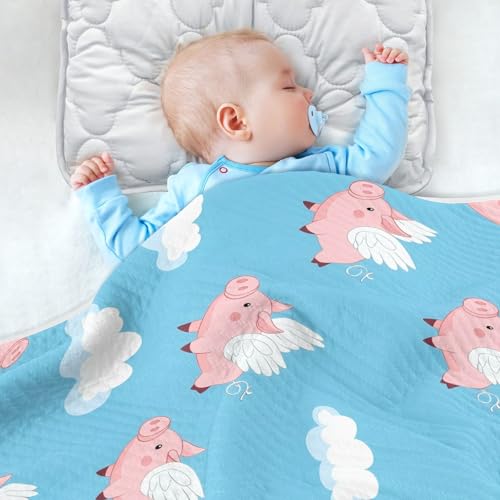 Image of vvfelixl Baby Swaddle Blanket for Boys Girls Flying Pink Pigs Baby Blanket for Newborn Nursery Blanket for Crib Stroller 30x40 in