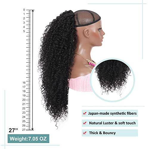 Youthfee 27 Inch Drawstring Ponytail Deep Curly Heat Resistant Human Hair Blended Instant Clip Ponytail Extension Protective Style Afro Kinky Curly Hair Pieces For Women thumb #1