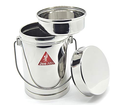 Image of Stainless Steel 2 in 1 Multipurpose Milk Can /Chutney n Sambhar Barni with Steel Inner Separator Big (Cup : 300 ml + Dabba: 1800 ml)