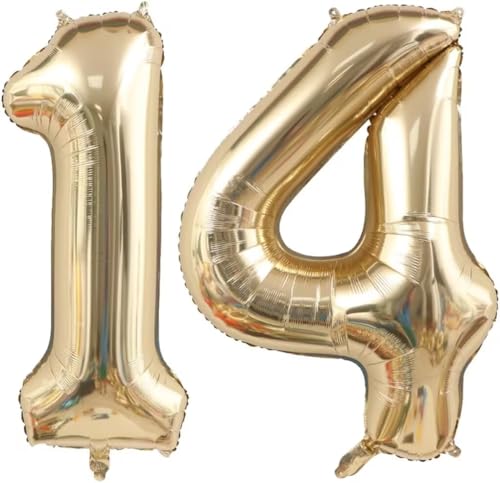 Image of Light Gold 41 14 Balloon Numbers, 40 Inch Giant Helium Mylar Foil Number 41th 14th Birthday Balloons, Champagne Gold Birthday Party Decorations Supplies for Men Women girls and Boys