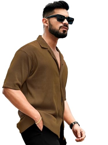Image of Men's Button Down Collar Neck t-Shirt (40, Dark Brown)