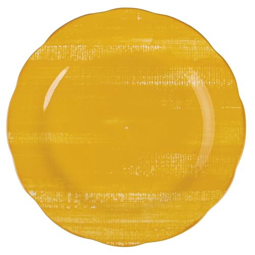 Lot de 6 assiettes plates en porcelaine, bord festonné, jaune, Versilia