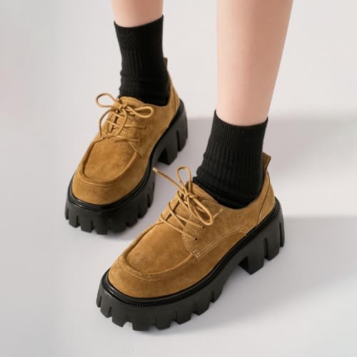 Image of BEAU TODAY Platform Oxfords for Women, Leather Chunky Lug Sole Dress Shoes | Genuine Cowhide Upper, Pigskin Lining, Lightweight Non-slip Foam Rubber Sole, Heel Pillow Design, Formal Office or Daily Wear