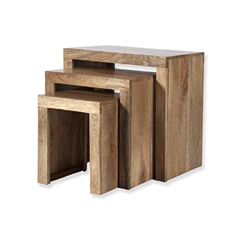 Oak and Pine Online Cube Mango Nest Tables Solid Wood Fully Assembled Cover