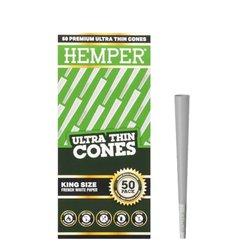 Hemper King Size Pre-Rolled Cones | 50 Pack | Natural Unbleached Ultra-Thin Rolling Papers with Built-In Filter Tips | Easy to Use | Convenient Bulk Pack - Prerolled Everyday Use - (Classic White)