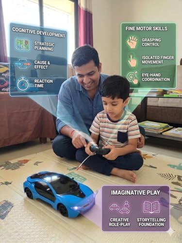 Image of FLYI Remote Control Car for Kids | High Speed RC Racing Car Remote Control, LED Lights & Durable Shockproof Body | Rechargeable Toy Car for Boys & Girls (3+ Years) (Blue)