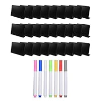 Gurtt 30 Stück L-förmige Mini-Tafeln mit 7 Stiften, 2 Stoff-Etiketten für Buffets und Beschilderungen (100 x 75 mm)