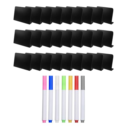 Gurtt 30 Stück L-förmige Mini-Tafeln mit 7 Stiften, 2 Stoff-Etiketten für Buffets und Beschilderungen (100 x 75 mm)