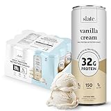 Slate Milk - High Protein Nutrition Shake - Vanilla Cream - 32g Protein, 1g Sugar, 150 Calories, 1g Net Carbs - Lactose Free - No Added Sugar - Breakfast Boost, Post Workout - 11 fl oz, 12 Cans