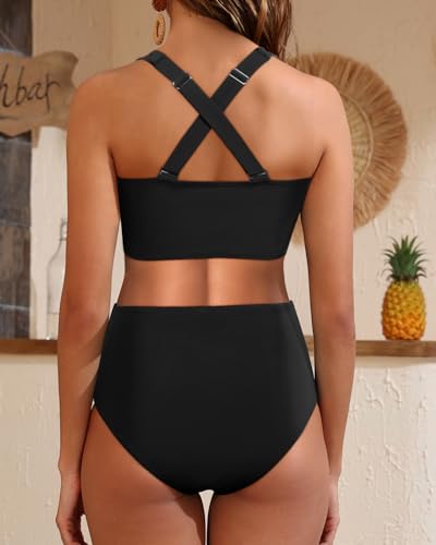 Tempt Me Women Two Piece Swimsuits High Waisted Bikini Set Tummy Control Bathing Suits Knot Twist Cutout Swimwear2