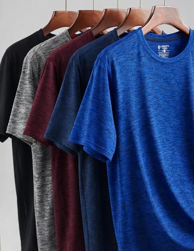 Image of 5 Pack Men's Active Quick Dry Crew Neck T Shirts | Athletic Running Gym Workout Short Sleeve Tee Tops Bulk