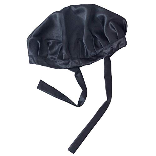 ZIMASILK 100% Mulberry Silk Sleep Cap for Women Hair Care,Natural 19 Momme Silk Night Bonnet with Adjustable Ribbons,Smooth Soft,1 Pack(One Size,Blackness)