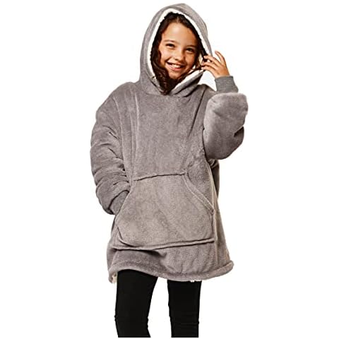 Sienna Kids Hoodie Blanket Oversized Ultra Soft Plush Sherpa Fleece Wearable Warm Throw Cosy Pull Over for Boys Girls Children - Charcoal Grey Cover