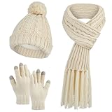 【Geschenkset】Set enthält:Handschuhe,schal und mütze.Unsere strick set damen ist beliebt in verschiedenen Festivals wie Geburtstage,Weihnachten und so weiter,das Set hat eine Vielzahl von Farben,es ist ein perfektes Geschenk für Ihre Freunde und Familie.Rosa eignet sich für Töchter,Beige eignet sich für Freundinnen,sanfte helle Farben machen sie glücklich im Winter;Grau,Khaki und Schwarz sind besser geeignet für den täglichen Gebrauch und passen perfekt zu Winteroutfits.
