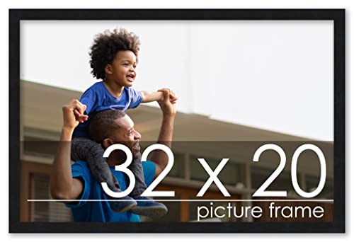 Poster Palooza 32x20 Contemporary Black Complete Wood Picture Frame with UV Acrylic Plexiglass, Foam Board Backing & Hardware Included