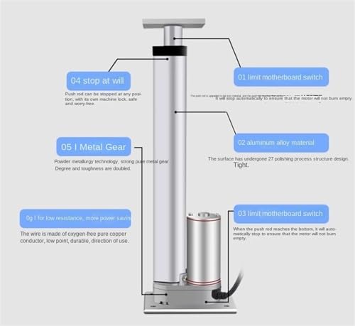Actuador lineal de 24V y 200mm con base plana para elevación estable 6