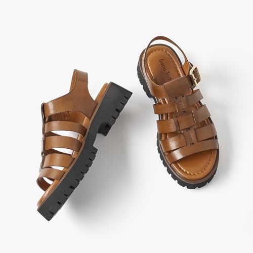 Image of BEAU TODAY Women's Platform Fisherman Sandals, Chunky Gladiator Sandals for Women, Casual Open Toe Leather Sandals, Comfortable Lightweight Dressy Sandals with Ankle Buckle