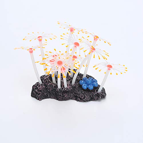 Glowing Effect Aquarium Plastic Plant Lifelike - Mushrooms Lotus Coral Ornaments Underwater Artificial Silicone Plant for Fish Tank Decoration, Set of 4 (Mushroom)