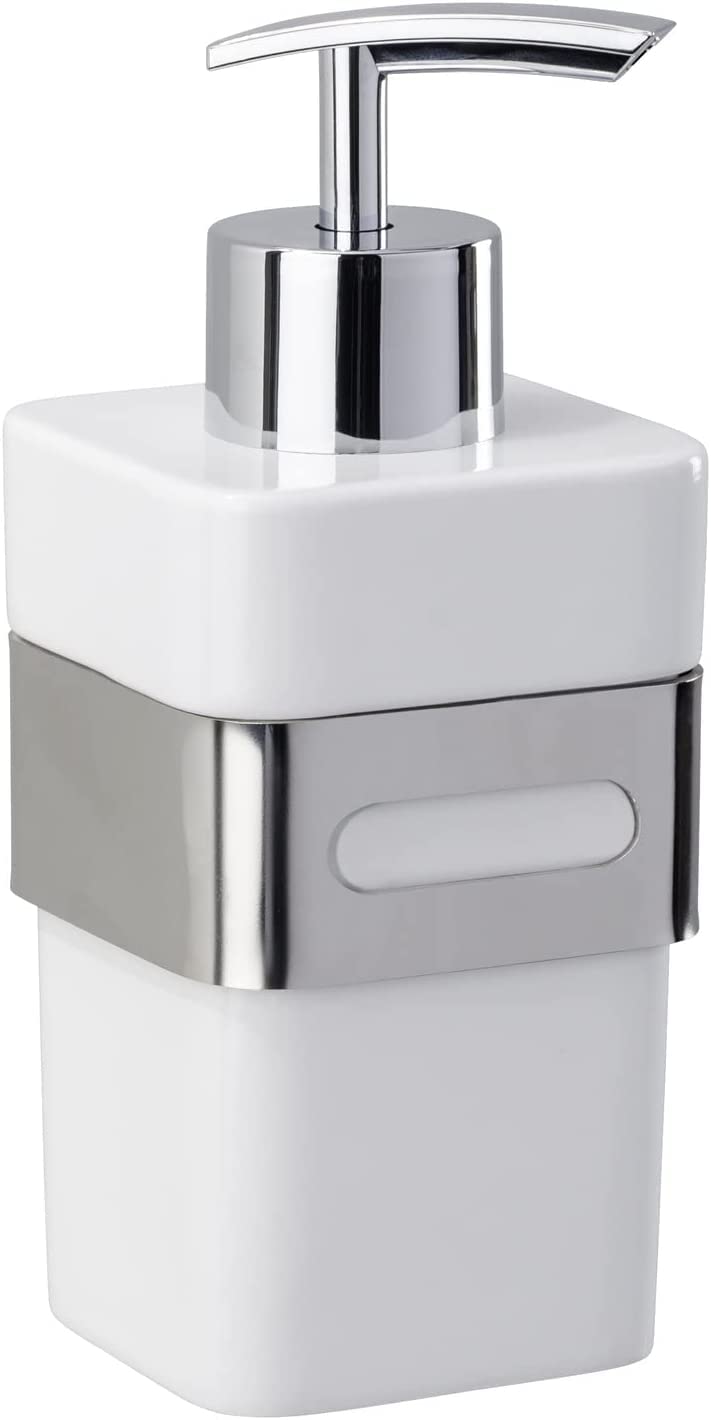 Juego de baño WENKO Premium Plus, compuesto por soporte de papel higiénico, guarnición de inodoro, 2 vasos para cepillos de dientes y dispensador de jabón + juego de cuidado de los pies