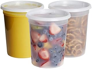 [24 Sets - 32 oz.] Plastic Deli Food Storage Containers With Airtight Lids