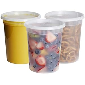 Comfy Package [24 Sets – 32 oz.] Plastic Deli Disposable Food Storage Containers With Airtight Lids