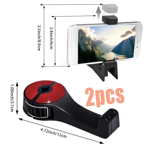 DWARFOO 2 Pack Car Headrest Hook with Phone Holder, 2 in 1 Car Vehicle Back Seat Headrest Mobile Phone Holder Hanger Holder Hook for Bag Purse Cloth Grocery (Red) - Thumbnail 3