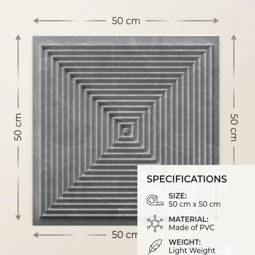 Image of Kayra Decor 3D PVC Wall Panels for Bedroom & Living Room | Pryamid Design |Gray Marble Color | 19.7 x 19.7 Inch | Pack of 12 | 32.28 Sq Ft