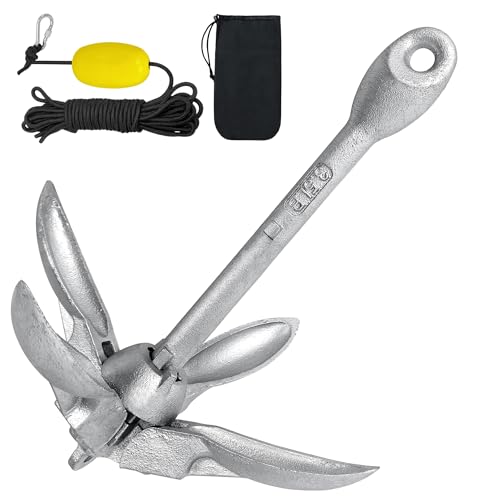 PEILU Faltbare Anker für Boote 1500g Bootsanker Set mit Klappanker 10m Ankerleine Karabiner Ankerboje & Tragtasche Verzinkt Enterhaken für Kanus/Paddelbretter/Kajaks/Schlauchboote