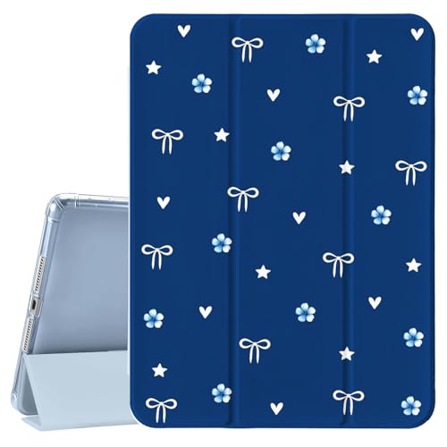 Étui en cuir pour iPad 10,9" bleu marine avec support à trois volets et porte-crayon intégré