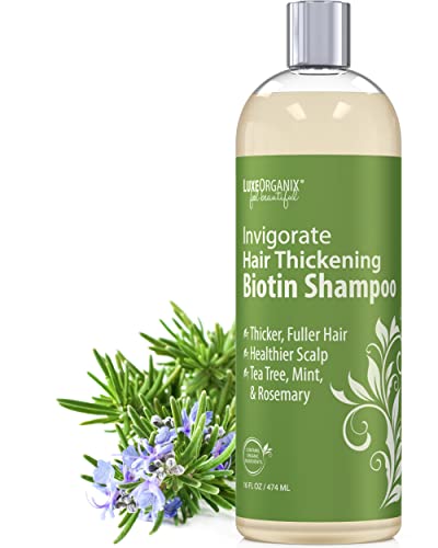 LuxeOrganix Biotin Thickening Shampoo for Thinning Hair – Organic, Volumizing Formula with Mint, Tea Tree & Rosemary for Healthy Scalp and Hair Growth – Safe for Colored or Keratin Treated Hair.