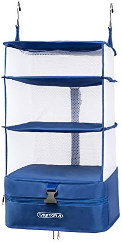 TABITORA Portable Hanging Travel Shelves Bag Packing Cube Organizer Suitcase Storage Large Capacity (Blue L)
