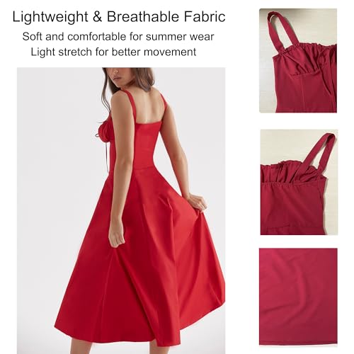 Image of Floral Corset Midi Dress Square Neck A Line Dress with Slit