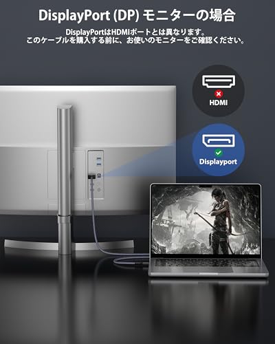 【VESA認証済み・DP1.4】Maxonar 8K USB C to DisplayPort 変換ケーブル 1M 4K@60Hz/144Hz/120Hz 5K@60Hz 2K@240Hz【単方向伝送/Thunderbolt 4/3 DP Altモード専用】MacBook/Mac Mini/Dell XPS/Surface対応