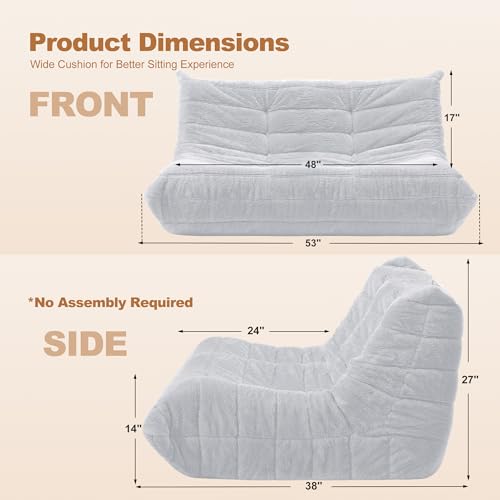 Image of Bean Bag Loveseat Chair Big Sofa Beanbag Chair for Adults Fireside Chair Bean Bag Lounger with Memory Foam Filled for Home,Apartment or Gaming Venue(LGY Plush)