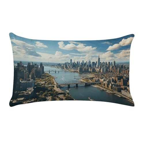 Image of VstaDank Penthouse View Over New York Manhattan Throw Pillow Cover Rectangular Lumbar Throw Pillow Case Soft Farmhouse Accent Decorative Cushion Cases Short Plush Pillowcase with Zipper 12 X 20 Inch
