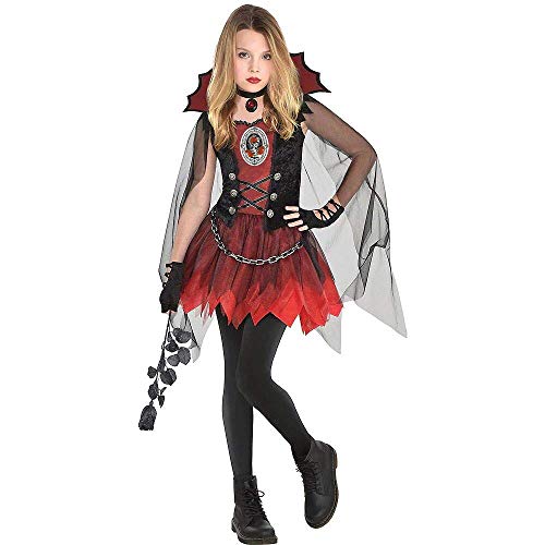 Forever Young Déguisement complet pour fille de vampire ou sorcière 3u00a0pièces avec robe - Rouge - 5-6 ans