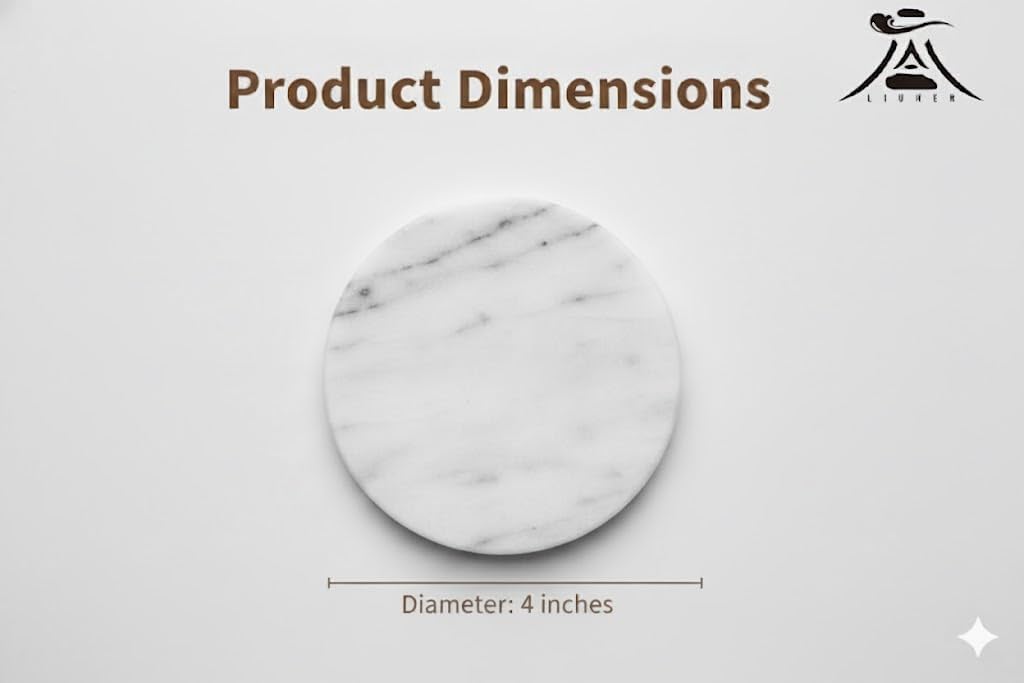 Natural White Marble Coasters for Drinks (Set of 4) – 4-Inch Round Polished Stone Coasters – Elegant Tabletop Protection for Home & Bar – Unique Housewarming Gift for Coffee Tables & Modern Decor