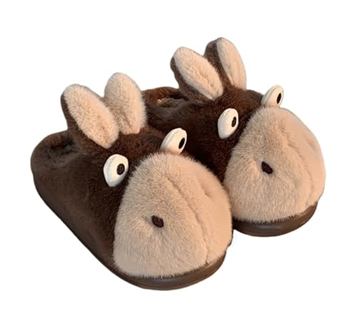 Donkey Animal Slippers for Women Cute Fluffy Cartoon Home Winter Warm Indoor Funny Cotton Men Shoes