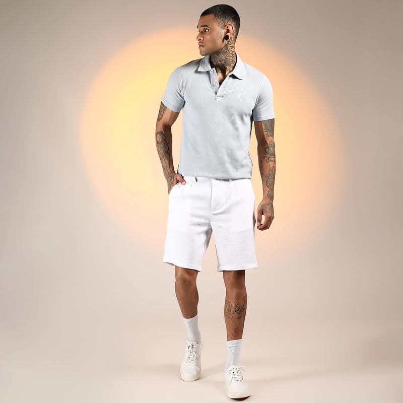 Image of CAHOOT Men's Wrinkled Tailored Shorts for Casual Wear | Mid-Rise | Regular Fit | Button Closure | Shorts Crafted with Comfort Fit for Everyday Wear
