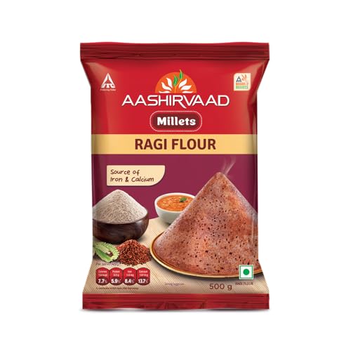 Image of Aashirvaad Millets Ragi Flour, 500 Gram Pack, High Fibre & Protein Atta | Gluten-Free Flour