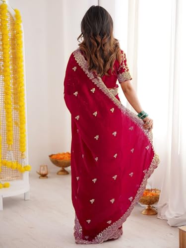 Image of SIRIL Women's Tissue Silk Sequence Embroidery Saree With Unstitched Blouse Piece