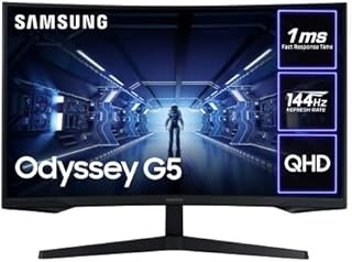 Samsung Odyssey G5 LC32G55TQWRXXU 32" 1000R Curved Gaming Monitor - 144Hz, 1ms, 1440p QHD, Freesync Premium, HDR10, HDMI, Displayport, Black