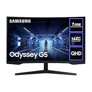 Samsung Odyssey G5 LC32G55TQWRXXU 32″ 1000R Curved Gaming Monitor – 144Hz, 1ms, 1440p QHD, Freesync Premium, HDR10, HDMI, Displayport, Black