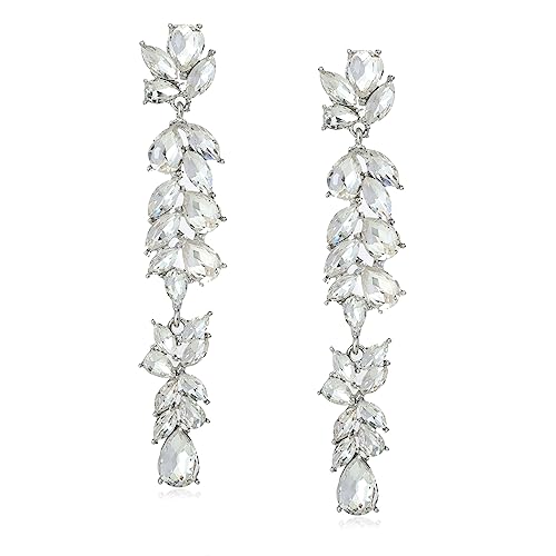 Silver Rhinestone Dangle Earrings Long Crystal Dangling Drop Earrings for Women Wedding Chandelier Earrings for Prom Cocktail Party