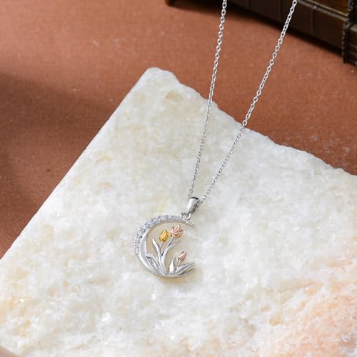 Tulip & Rose Necklace Sterling Silver Jewelry for Women - Sunflower Pendant Necklace Birthday Gifts for Mom3