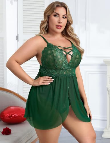 Image of Avidlove Plus Size Babydoll Womens Snap Crotch Lingerie V Neck Lace Nighty Sleepwear L-5XL