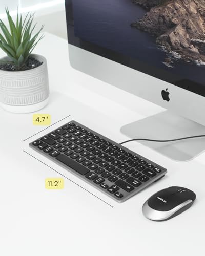 Image of Macally Small Wired Keyboard for Mac and PC (Dual USB C + A) - Save Space, 78-Key Layout with 13 Shortcuts, Type C - Compact USB C Keyboard for MacBook, iMac, iPad, iPhone - Space Gray